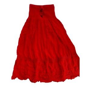 Venice Blue Coral Cotton Midi Skirt Smocked Waist Boho Beach Free Size